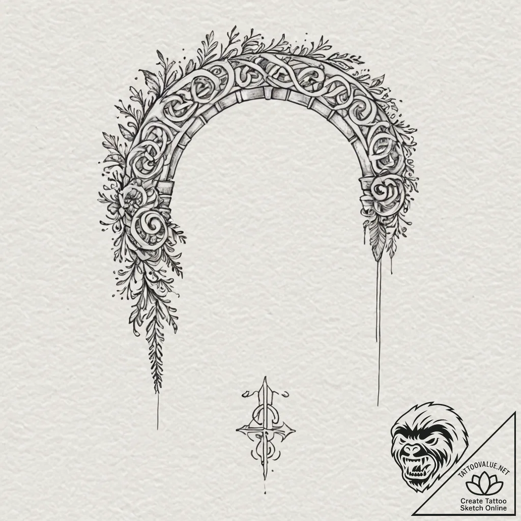Bone arch with runic carvings, tattoo drawing... - tattoo sketch (№1753401839_0, 25.07.2025 00:03) — tattoovalue.net