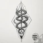 Hollow serpent beneath spectral spire, tattoo… – tattoo sketch (№1753403061_0, 25.07.2025 00:24) — tattoovalue.net