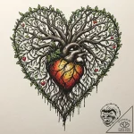 Roots of a tree forming a cage around a heart… – tattoo sketch (№1753403469_0, 25.07.2025 00:31) — tattoovalue.net