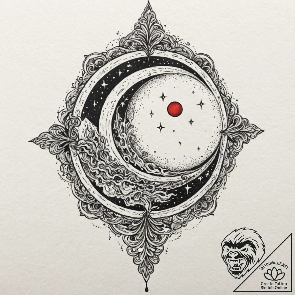 Silver leaf beneath spectral moon, tattoo ske... - tattoo sketch (№1753403872_0, 25.07.2025 00:37) — tattoovalue.net