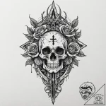 Haunted dagger dripping shadows, ink illustra… – tattoo sketch (№1753404076_0, 25.07.2025 00:41) — tattoovalue.net