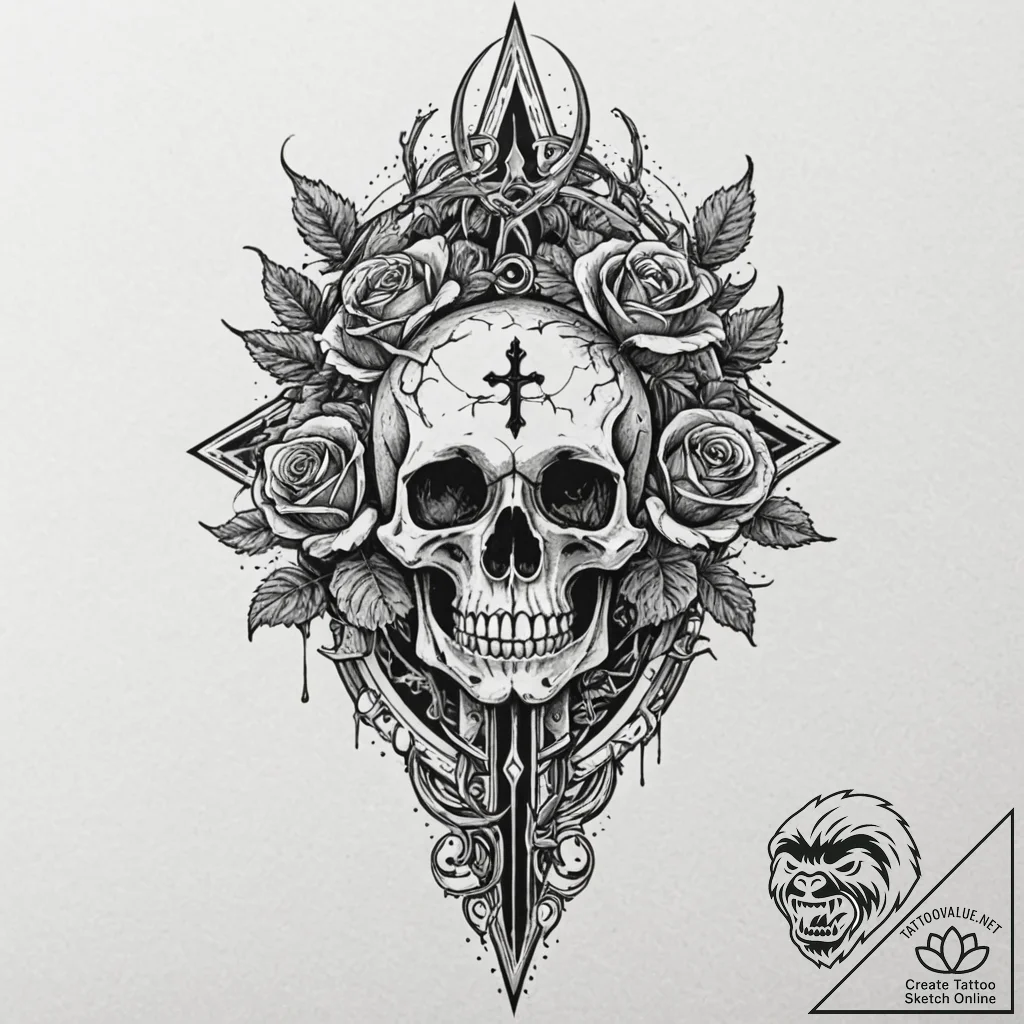 Haunted dagger dripping shadows, ink illustra... - tattoo sketch (№1753404076_0, 25.07.2025 00:41) — tattoovalue.net