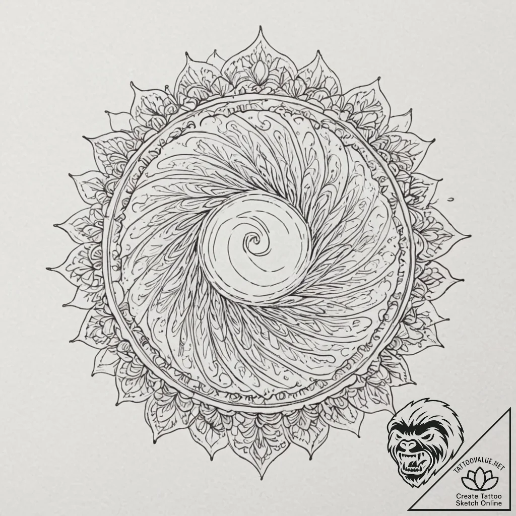 Etched spiral of celestial flame, artistic ta... - tattoo sketch (№1753405265_0, 25.07.2025 01:01) — tattoovalue.net