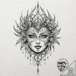Ethereal mask beneath thorns, tattoo flash sh… – tattoo sketch (№1753405861_0, 25.07.2025 01:11) — tattoovalue.net