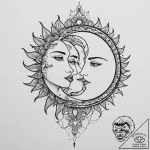 Stylized sun and moon in a lover’s embrace, c… – tattoo sketch (№1753406060_0, 25.07.2025 01:14) — tattoovalue.net