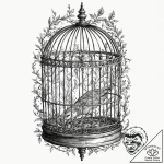 A whimsical bird in a cage, trapped,, tattoo… – tattoo sketch (№1753406458_0, 25.07.2025 01:20) — tattoovalue.net