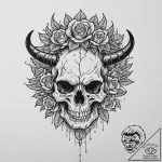Horned skull of a demon, with a crown of blac… – tattoo sketch (№1753409088_0, 25.07.2025 02:04) — tattoovalue.net