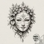 Stone mask veiled in ivy, tattoo line art, dy… – tattoo sketch (№1753409498_0, 25.07.2025 02:11) — tattoovalue.net