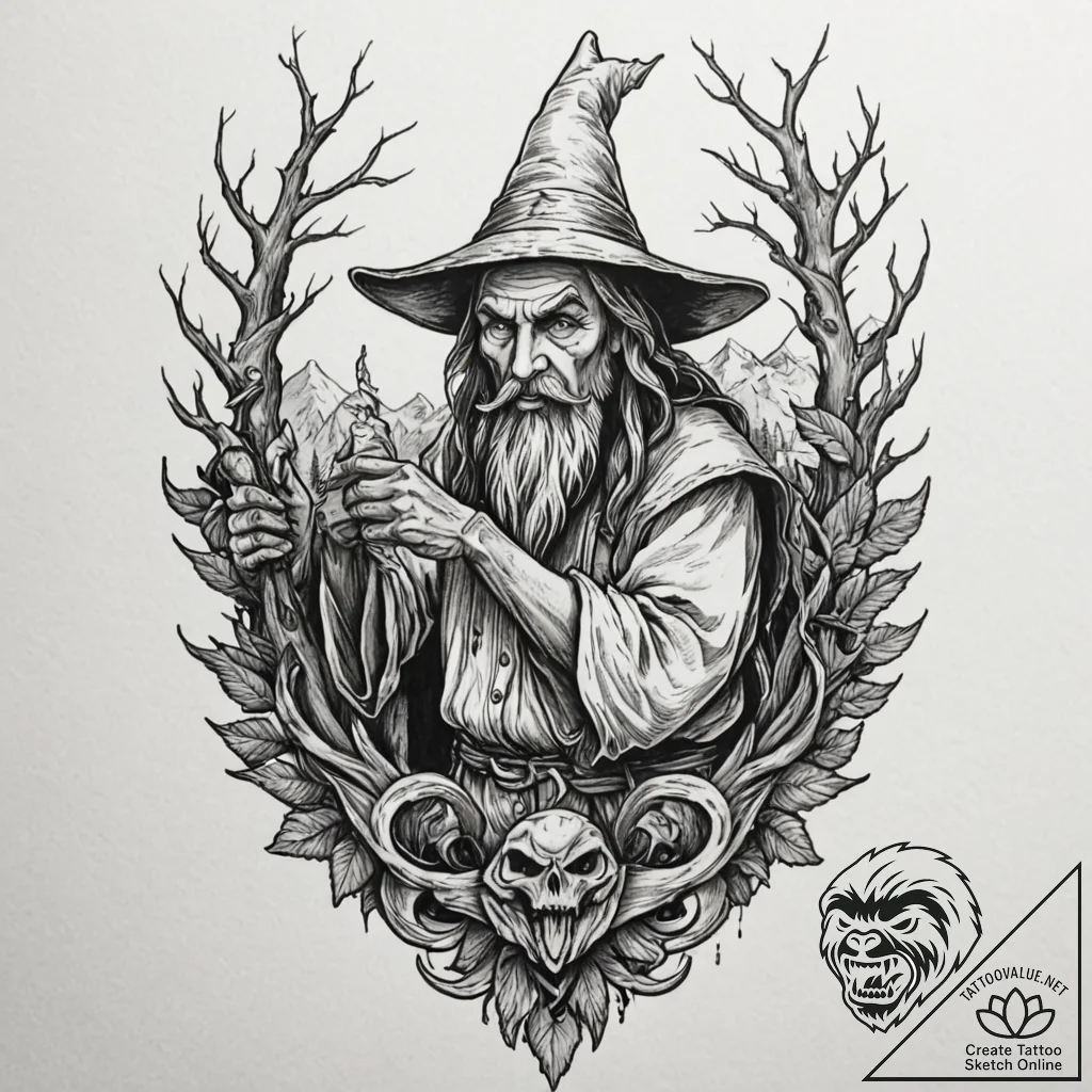 Baba yaga, tattoo sketch design, clear image,... - tattoo sketch (№1753410111_0, 25.07.2025 02:21) — tattoovalue.net