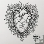 Anatomical heart with vines and flowers, tatt… – tattoo sketch (№1753410521_0, 25.07.2025 02:28) — tattoovalue.net