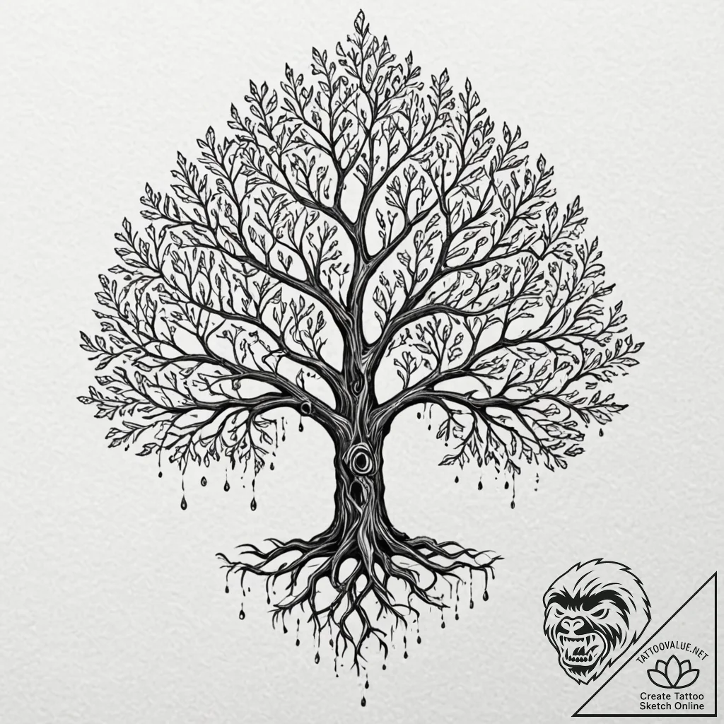 Ice tree growing through bones, artistic tatt... - tattoo sketch (№1753410724_0, 25.07.2025 02:32) — tattoovalue.net
