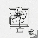 Crt monitor displaying a single, glitchy flow… – tattoo sketch (№1753410932_0, 25.07.2025 02:35) — tattoovalue.net