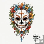 Opera mask with skeletal smile, tattoo sketch… – tattoo sketch (№1753411136_0, 25.07.2025 02:38) — tattoovalue.net