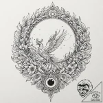 Phoenix eye devouring celestial bloom, tattoo… – tattoo sketch (№1753411340_0, 25.07.2025 02:42) — tattoovalue.net