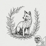 Fox looking up at a single, falling autumn le… – tattoo sketch (№1753411546_0, 25.07.2025 02:45) — tattoovalue.net