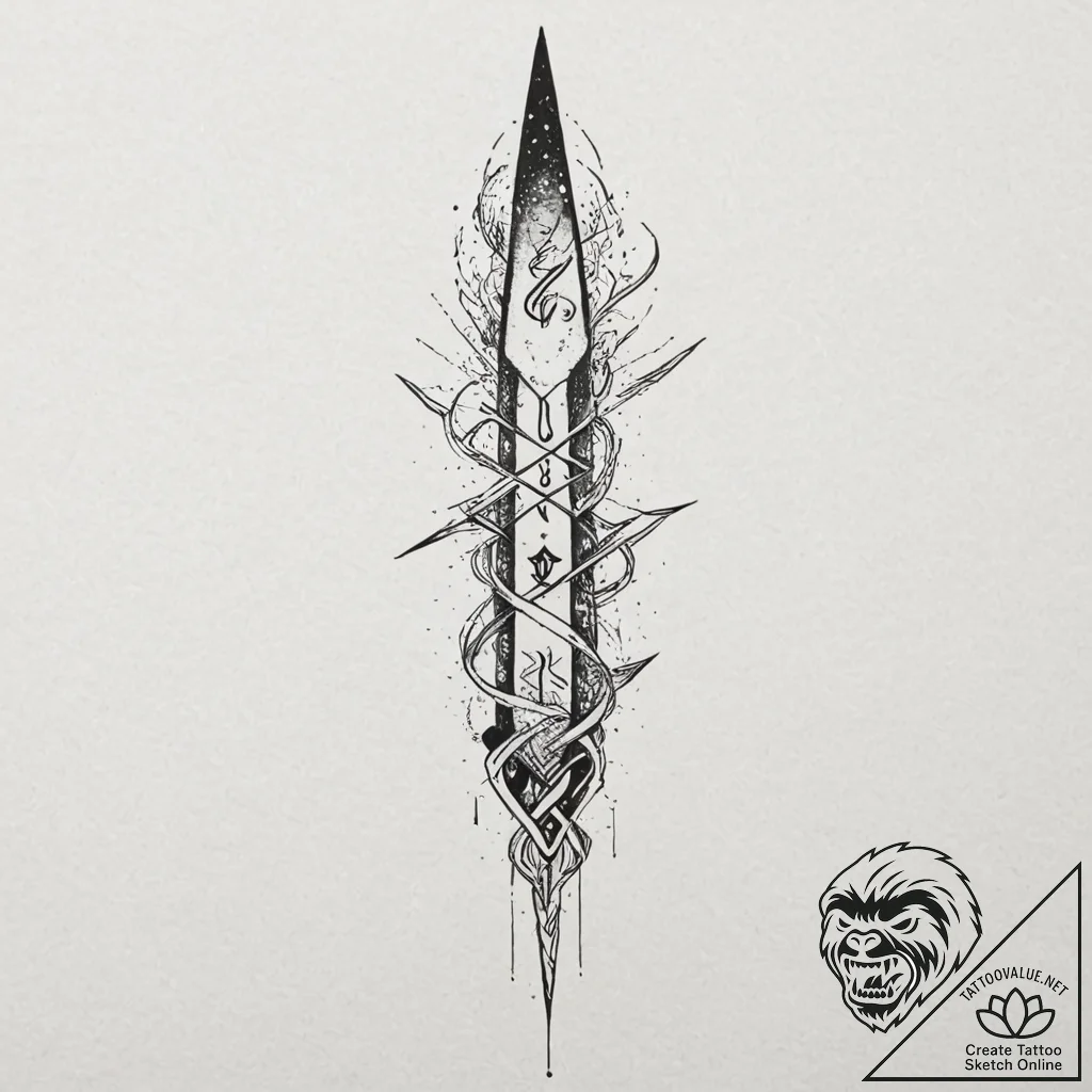 Obelisk cracked with glowing runes, tattoo dr... - tattoo sketch (№1753411750_0, 25.07.2025 02:49) — tattoovalue.net