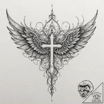 Glyph-etched wings devouring starlight, tatto… – tattoo sketch (№1753411954_0, 25.07.2025 02:52) — tattoovalue.net