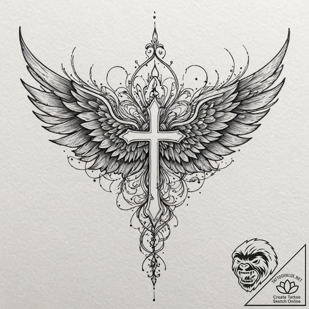 Glyph-etched wings devouring starlight, tatto... - tattoo sketch (№1753411954_0, 25.07.2025 02:52) — tattoovalue.net