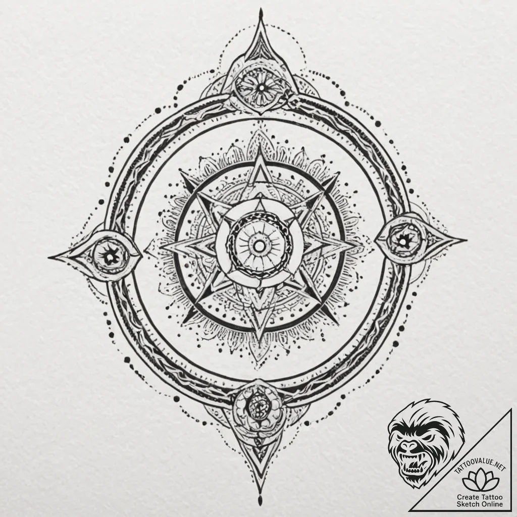 Witch sigil glowing beneath mist, tattoo flas... - tattoo sketch (№1753412163_0, 25.07.2025 02:56) — tattoovalue.net