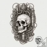 Pneumatic tube transport system, with a skull… – tattoo sketch (№1753412777_0, 25.07.2025 03:06) — tattoovalue.net