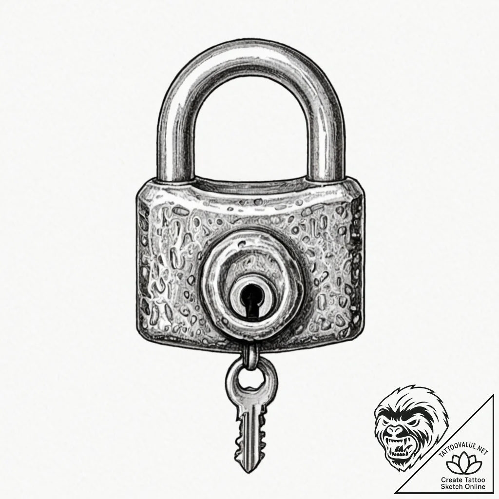 Key turning within bone lock, ink illustratio... - tattoo sketch (№1753413187_0, 25.07.2025 03:13) — tattoovalue.net