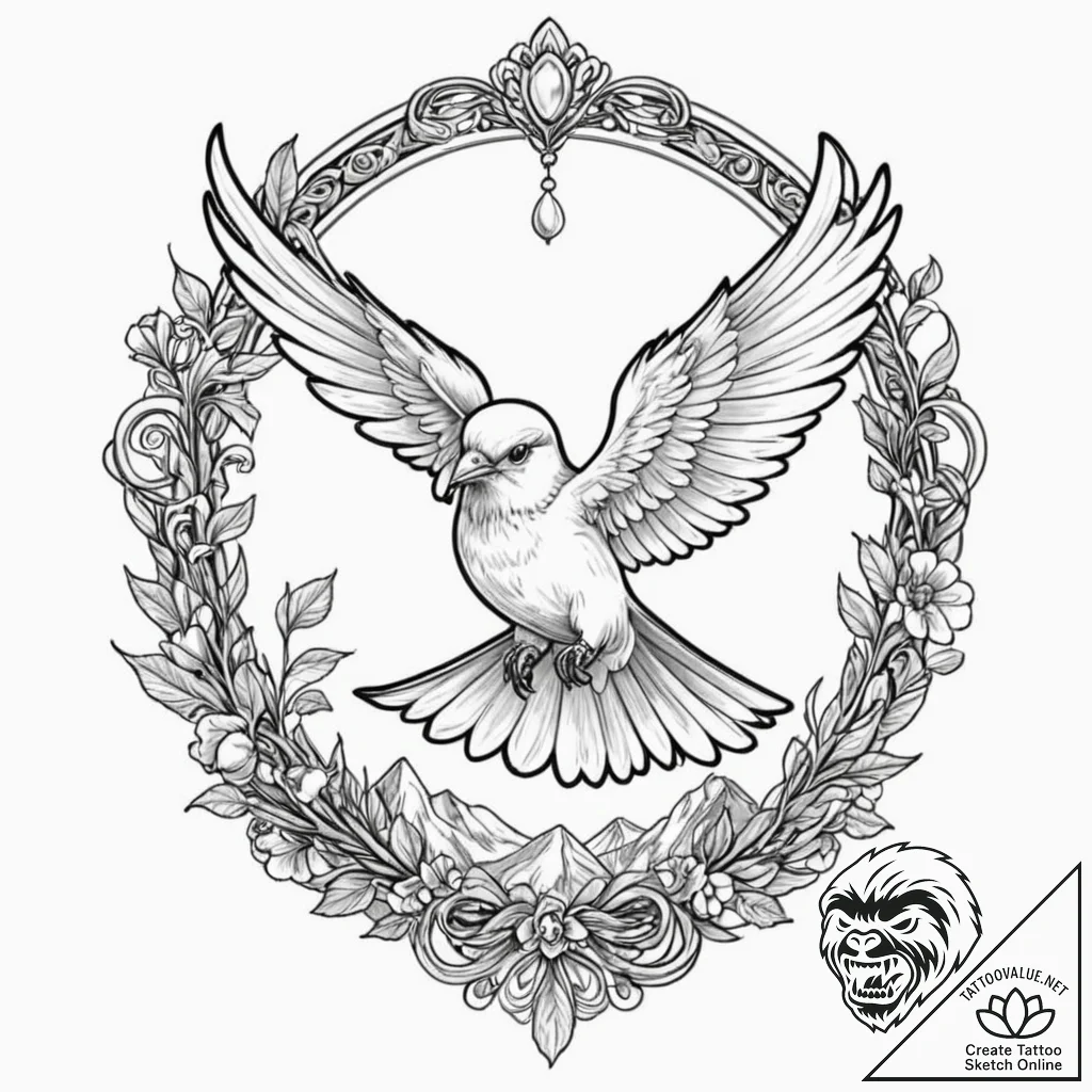 A whimsical bird in hand in flight, hopeful,,... - tattoo sketch (№1753413391_0, 25.07.2025 03:16) — tattoovalue.net