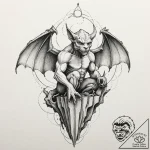 Gargoyle perched on a crumbling cathedral, ar… – tattoo sketch (№1753413595_0, 25.07.2025 03:19) — tattoovalue.net