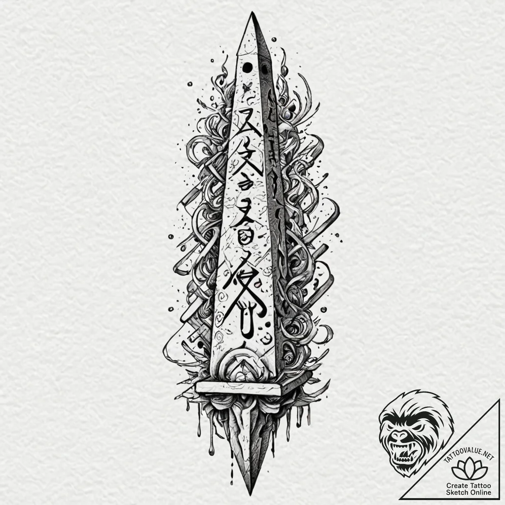 Obelisk covered in both ancient hieroglyphs a... - tattoo sketch (№1753414415_0, 25.07.2025 03:33) — tattoovalue.net