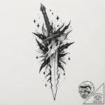 Dagger melting beneath stars, tattoo line art… – tattoo sketch (№1753415233_0, 25.07.2025 03:47) — tattoovalue.net