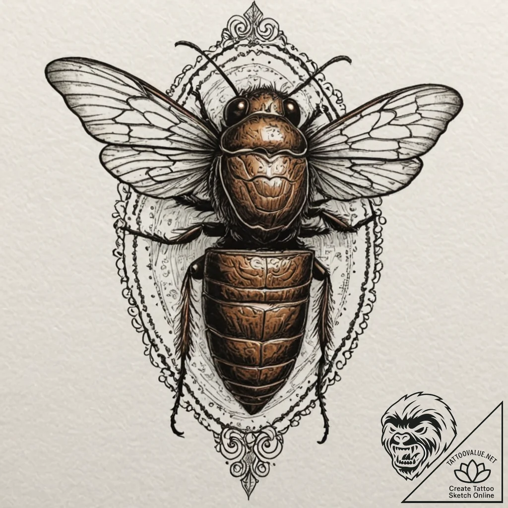 Cicada emerging from a chrysalis of bronze, t... - tattoo sketch (№1753416668_0, 25.07.2025 04:11) — tattoovalue.net
