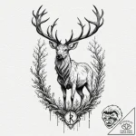 Arcane stag standing in rune fog, ink illustr… – tattoo sketch (№1753417486_0, 25.07.2025 04:24) — tattoovalue.net