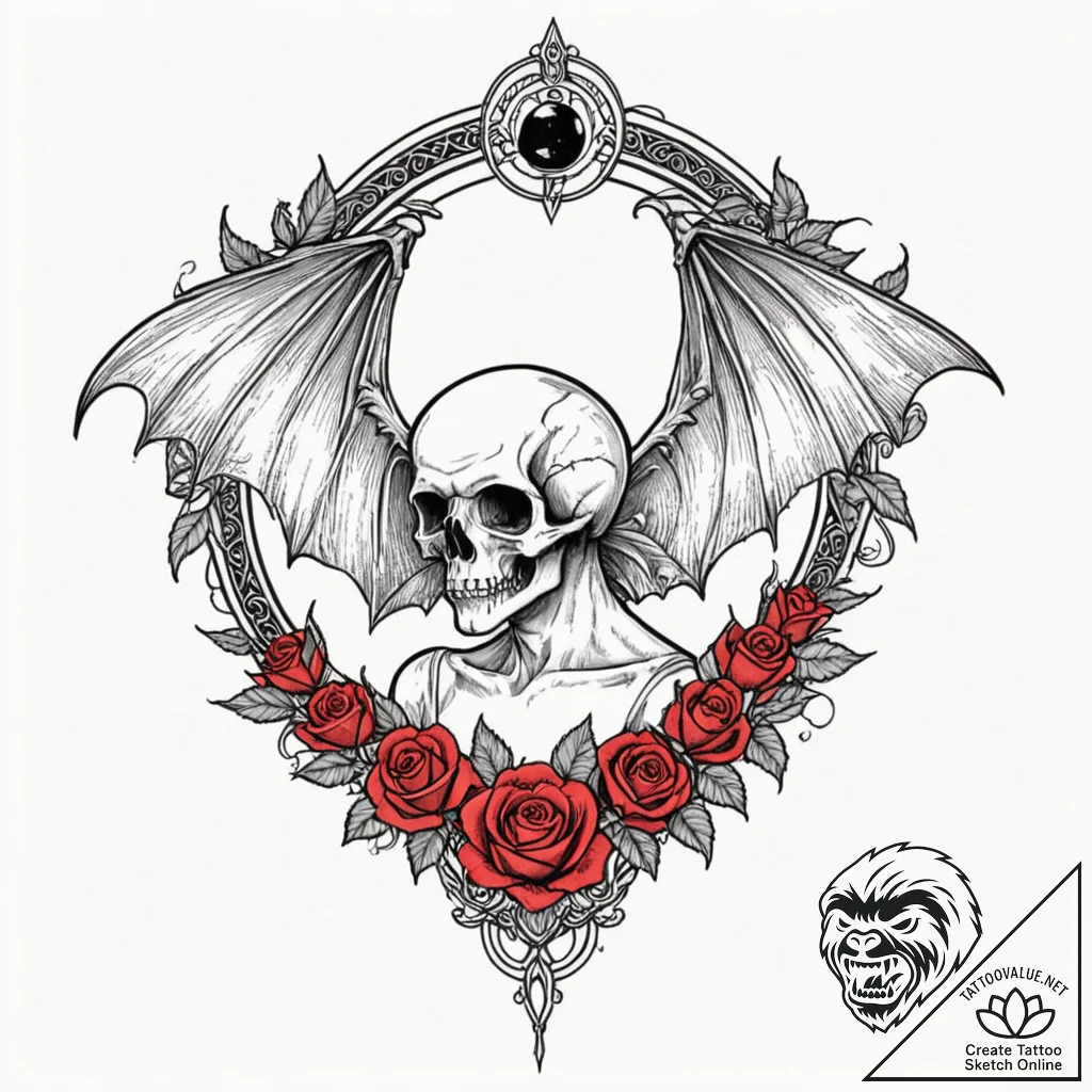 Angel bat hanging in moonlight, ink illustrat... - tattoo sketch (№1753418307_0, 25.07.2025 04:38) — tattoovalue.net