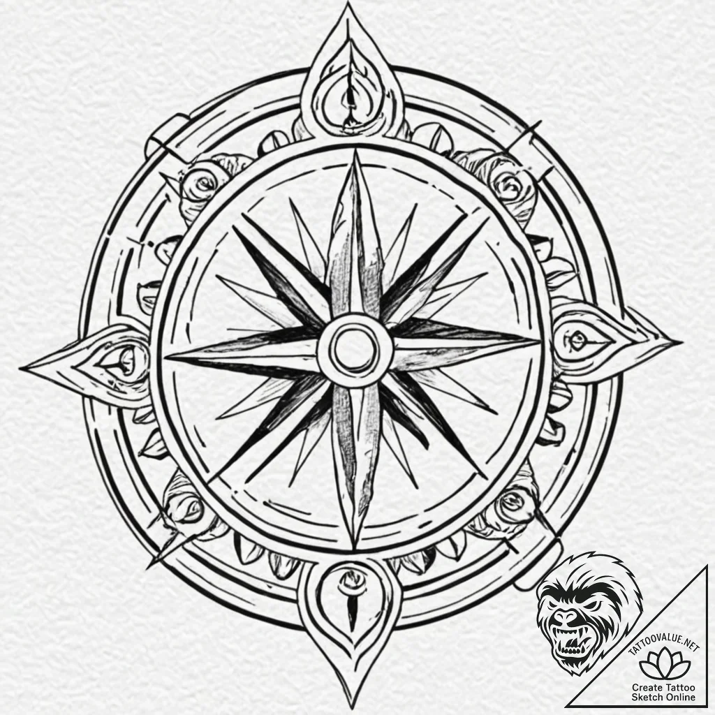 Runic compass surrounded by a circle of prote... - tattoo sketch (№1753418921_0, 25.07.2025 04:48) — tattoovalue.net