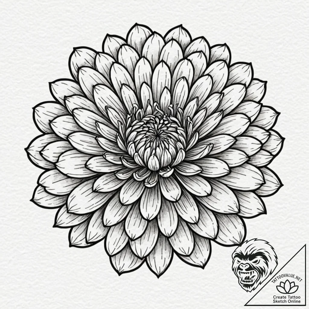 Zinnia flower, known for its bright, multi-la... - tattoo sketch (№1753419125_0, 25.07.2025 04:52) — tattoovalue.net