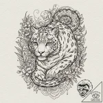 Snow leopard, concept art for tattoo, sepia t… – tattoo sketch (№1753419330_0, 25.07.2025 04:55) — tattoovalue.net