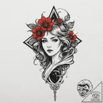 Ghost dagger beneath celestial bloom, artisti… – tattoo sketch (№1753419739_0, 25.07.2025 05:02) — tattoovalue.net