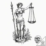 Themis (lady justice) with a broken scale, co… – tattoo sketch (№1753420354_0, 25.07.2025 05:12) — tattoovalue.net