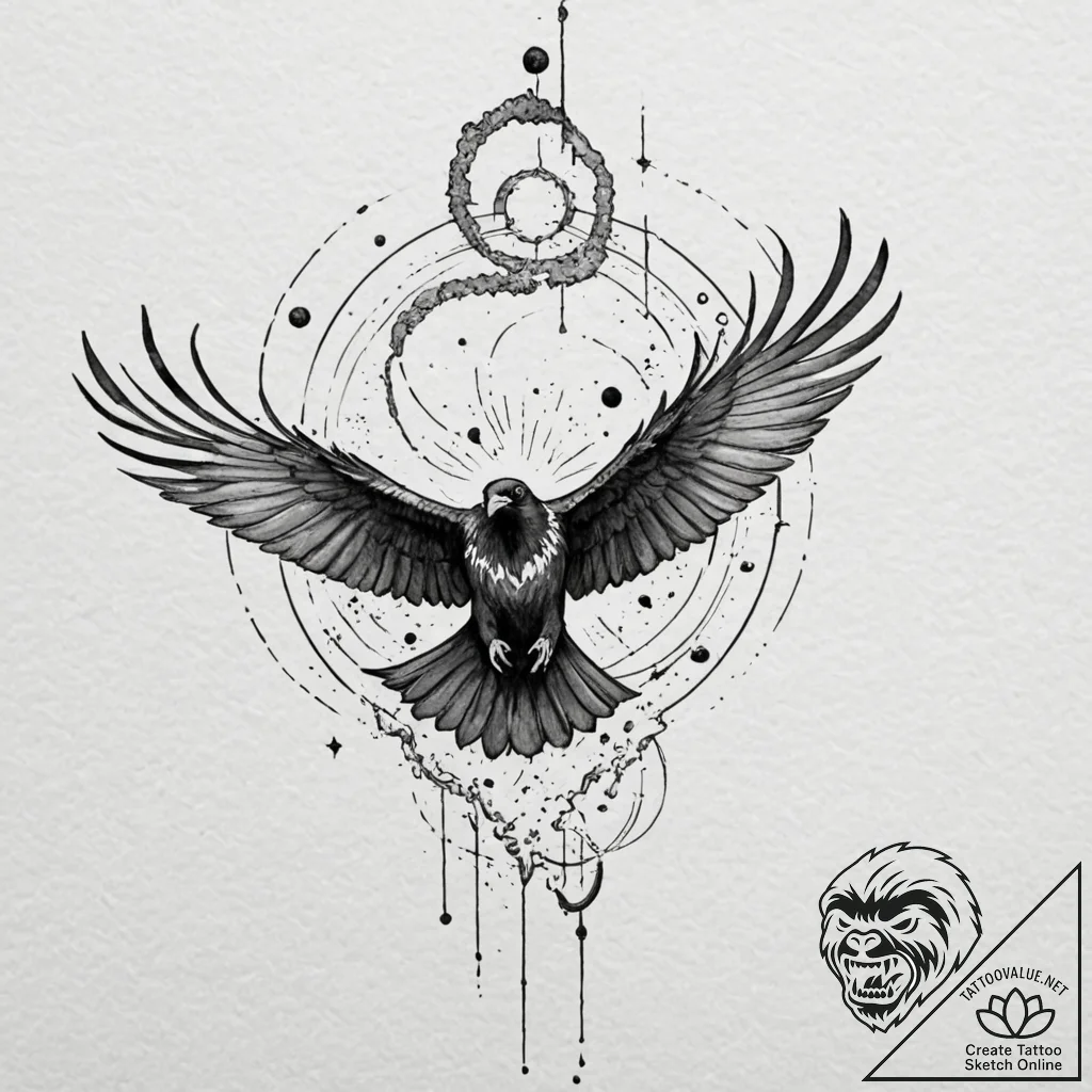 Astral raven flying through nebula, concept a... - tattoo sketch (№1753421582_0, 25.07.2025 05:33) — tattoovalue.net
