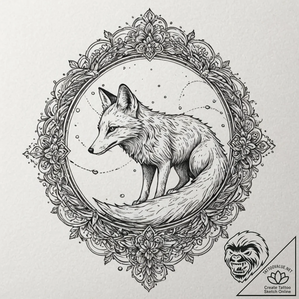 Angelic fox curled on cloud, tattoo sketch de... - tattoo sketch (№1753421787_0, 25.07.2025 05:36) — tattoovalue.net
