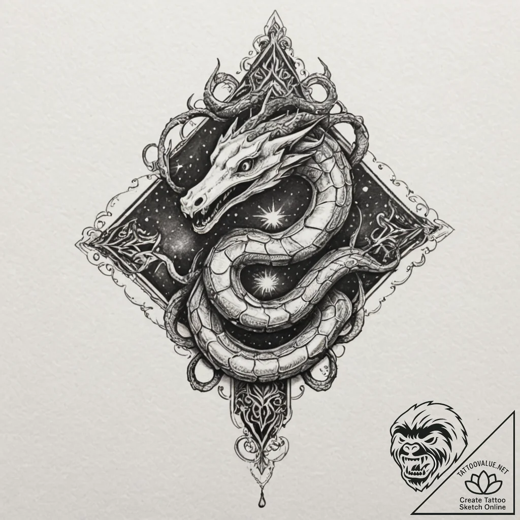 Ghost serpent crowned with starlight, artisti... - tattoo sketch (№1753422197_0, 25.07.2025 05:43) — tattoovalue.net