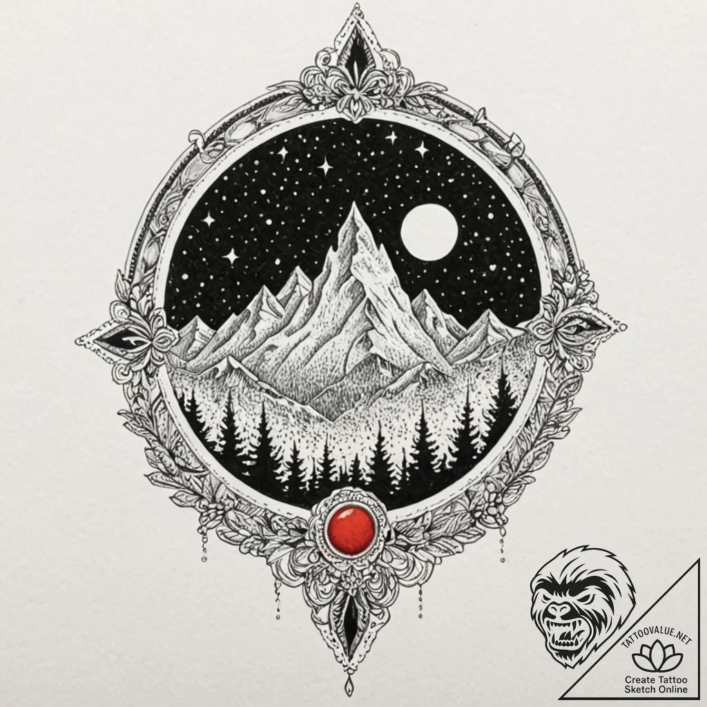 Frozen crown beneath spectral moon, artistic... - tattoo sketch (№1753422809_0, 25.07.2025 05:53) — tattoovalue.net