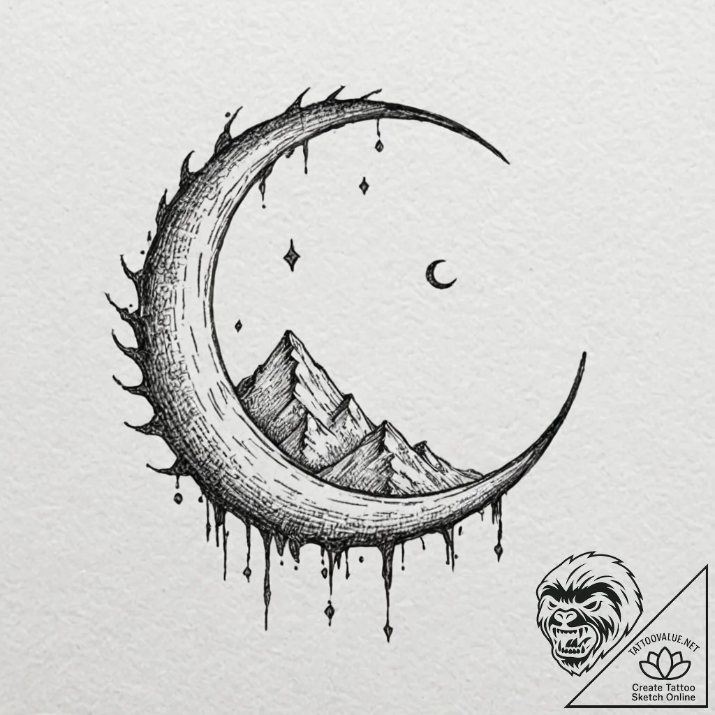 Broken moon with jagged edge, artistic tattoo... - tattoo sketch (№1753423016_0, 25.07.2025 05:56) — tattoovalue.net