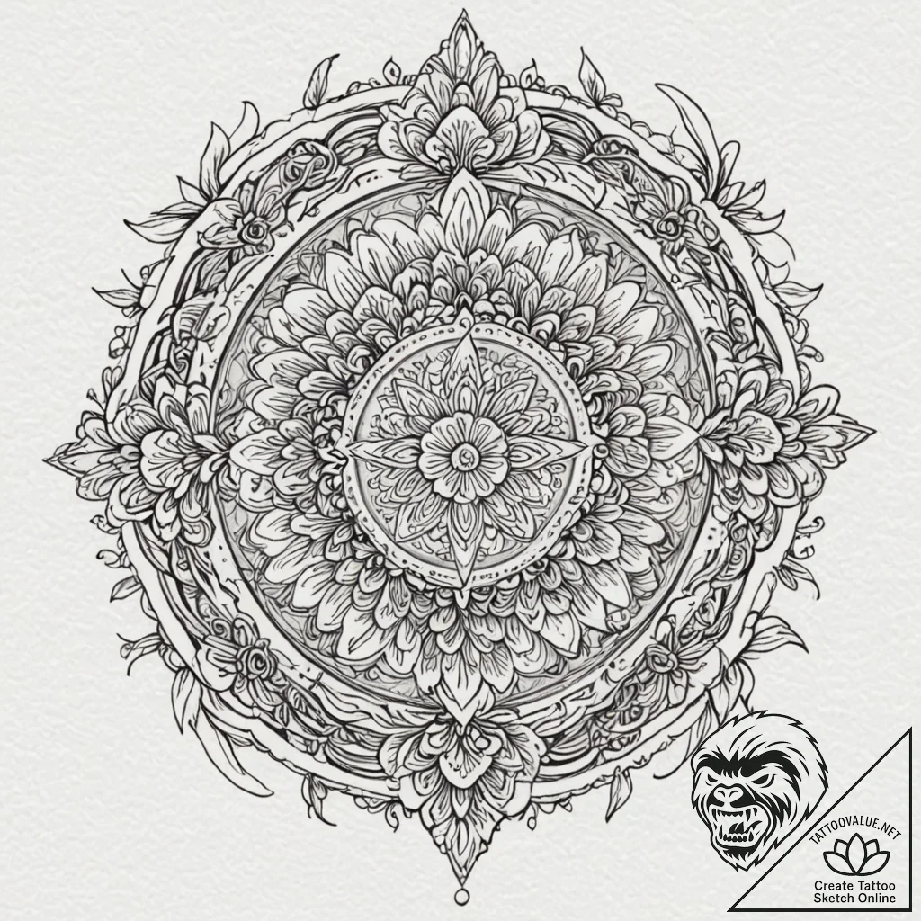 Graven blade beneath celestial bloom, tattoo... - tattoo sketch (№1753423221_0, 25.07.2025 06:00) — tattoovalue.net