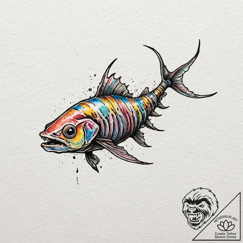 Ashen fish with skeletal fins, concept art fo... - tattoo sketch (№1753423834_0, 25.07.2025 06:10) — tattoovalue.net