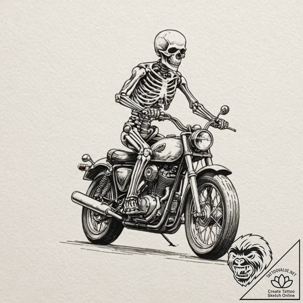 Animated skeleton riding motorcycle, tattoo s... - tattoo sketch (№1753424040_0, 25.07.2025 06:14) — tattoovalue.net