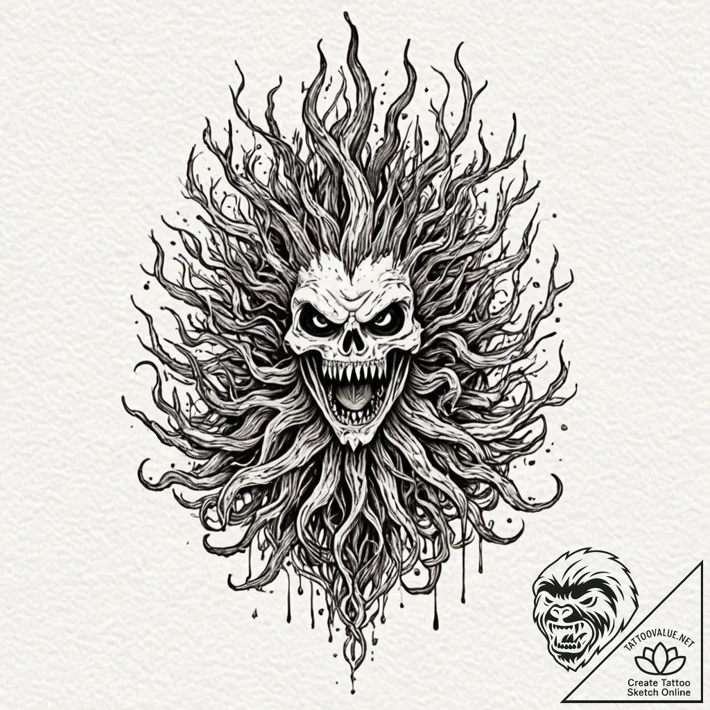 Mandrake root screaming silently, ink illustr... - tattoo sketch (№1753425271_0, 25.07.2025 06:34) — tattoovalue.net