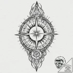 Sun sigil beneath shattered spire, concept ar… – tattoo sketch (№1753425680_0, 25.07.2025 06:41) — tattoovalue.net