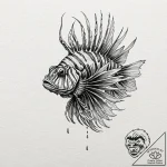 Lionfish with spines of sharp obsidian, conce… – tattoo sketch (№1753426294_0, 25.07.2025 06:51) — tattoovalue.net