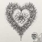Runestone heart beneath spectral bloom, ink i… – tattoo sketch (№1753427523_0, 25.07.2025 07:12) — tattoovalue.net