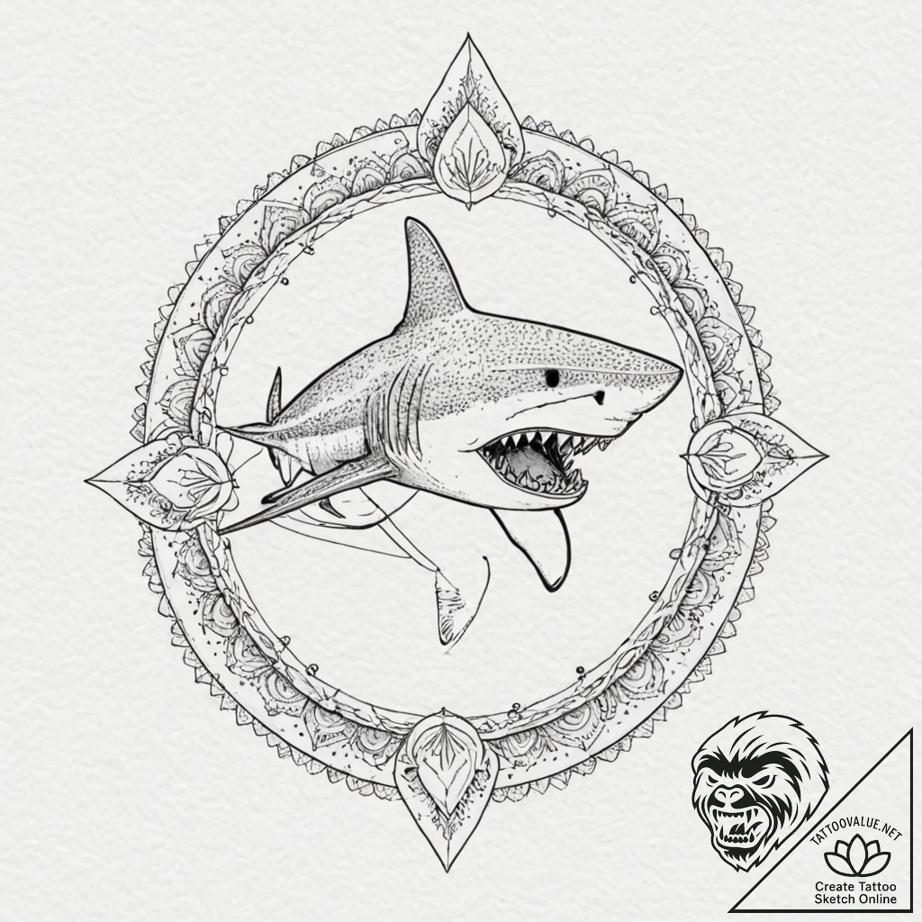 Shark's jaw, wide open, with rows of serrated... - tattoo sketch (№1753428136_0, 25.07.2025 07:22) — tattoovalue.net